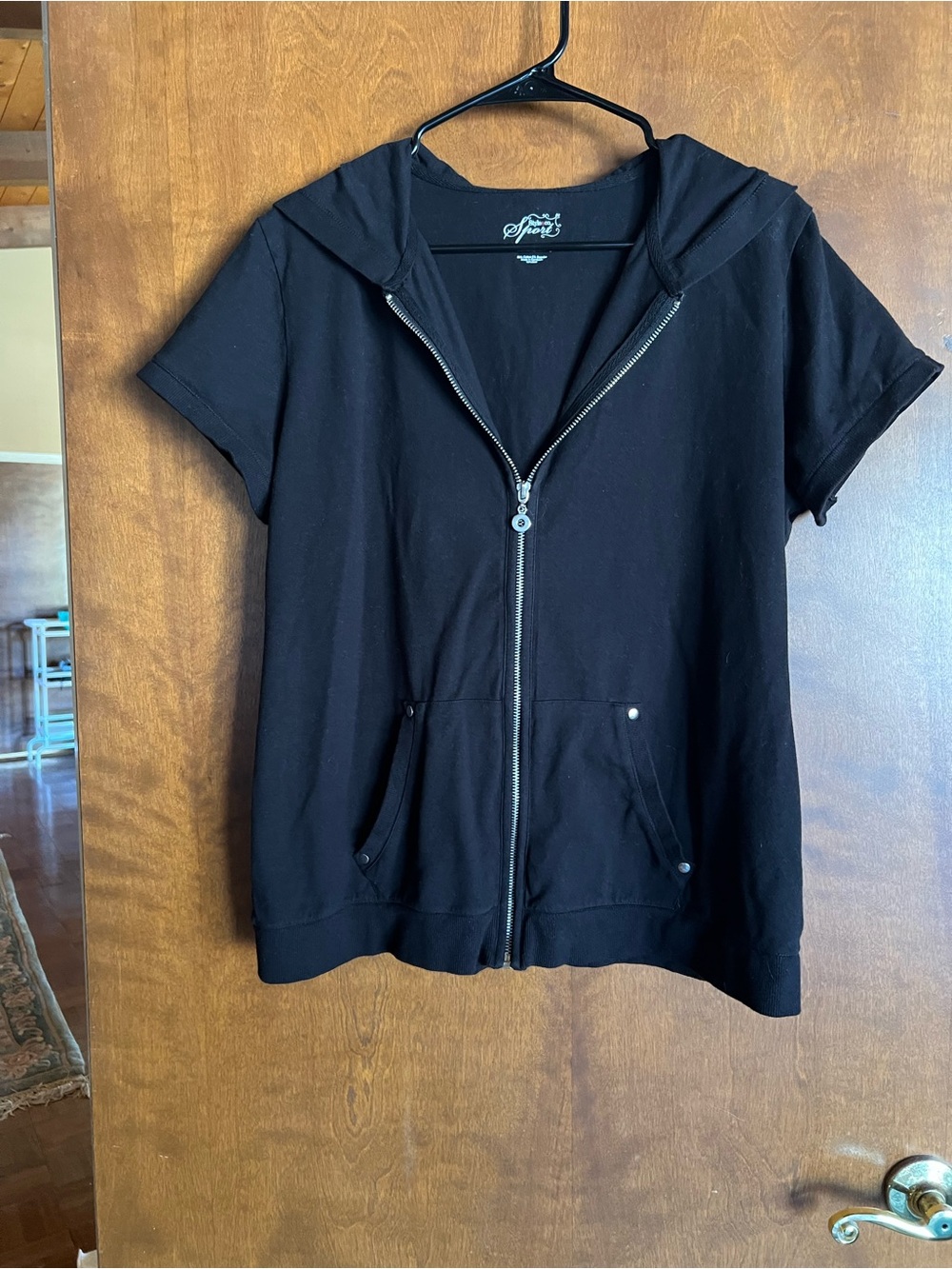Style & Co. Black Short-Sleeve Zip Hoodie